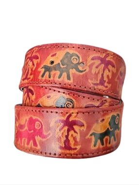 Elephant Print Genuine Leather Belt Small Boho Vintage India Artisan Unique Find